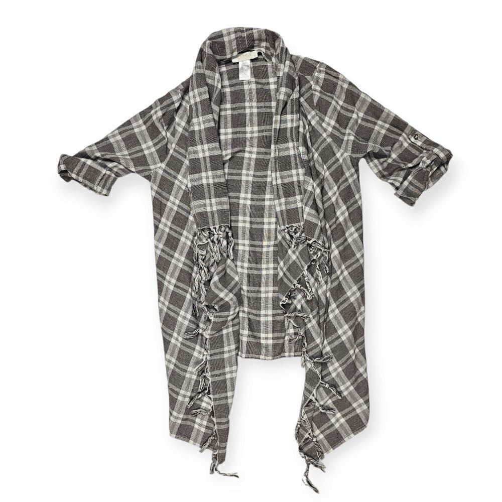 Entro Anthropology Plaid Fringe Cardigan With Tassles‎ Women's Size S